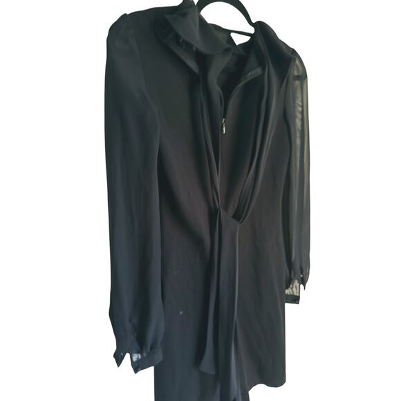 Slate & Willow Sheer Sleeve Tie Sheath Dress Black Size 2 Cocktail Evening Event - Picture 6 of 8